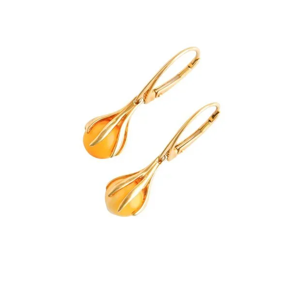 Baltic Butterscotch Amber Dangle Earrings in 14k Gold Plated s925 - Picture 2 of 5